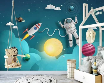 beibehang Prilagođenu pozadinu od papier-mache Nordijsko ručno oslikana crtani film svemirski astronaut planet raketa dječja soba desktop pozadine