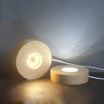 3D Drvena Osnova Lampe Cijele USB Toplo noćno svjetlo Led Zaslon Baza Držač Za Loptu Kristalna je kugla DIY Pribor Za Rasvjetu 100 mm 1