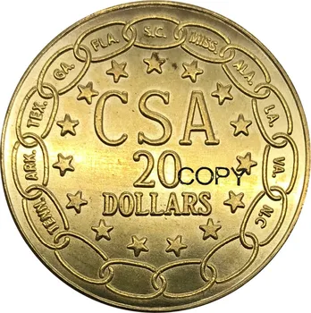 Sjedinjene Države 1861 Конфедеративные Države CSA $20 Dolara Латунная Metalni zlatnik Fotokopirni kovanice Edeg Plain