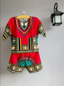 Дашики Afrika Kompleti Odjeće Odijelo Za Nastupe Ženski Muški Dječji Top Etničko po cijeloj površini + kratke hlače 1