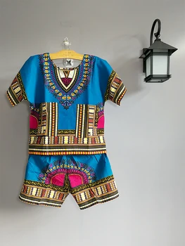 Дашики Afrika Kompleti Odjeće Odijelo Za Nastupe Ženski Muški Dječji Top Etničko po cijeloj površini + kratke hlače 4