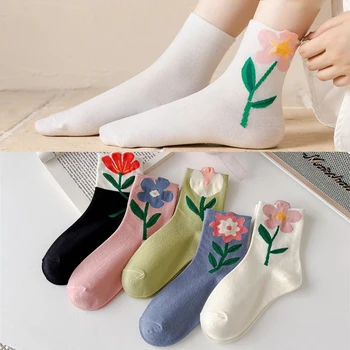 1 Par Slatkih Čarape s Cvijeta Tulipana, Ženske Prozračna Svakodnevne Kratke Čarape, Vanjska Odjeća za Klizanje, Harajuku, Kawaii, Korejski Čarape, Jesenje Čarape Za Djevojčice