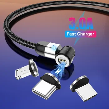 Novi 3A Brzo Punjenje Magnetski USB Kabel 540 Rotirajući Magnet Punjač 2 M Za iPhone Xiaomi Samsung Micro USB Type C Kabel Kabel Za Prijenos Podataka