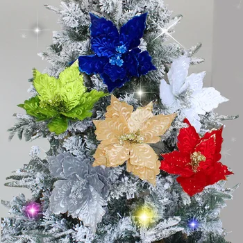 28 Cm Umjetni Cvijet Božićna Dekoracija Šljokice Poinsettia Lažni Cvijet Vjenčanje Božićno Drvce Božićni Ukras Za Dom