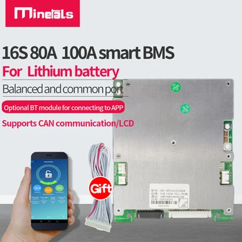 Smart bms 16s 48v LiFePO4 60v Li-ion 80a 100a UART 485 MOŽE podržavati Bluetooth APP stanje baterije zaštita od temperature