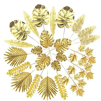24 Kom. Umjetno Lišće Zlatne Palme Ostavlja Zlato Tropske Biljke Palme Listovi za Vjenčanja Kuće DIY Ukras Isporuke