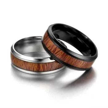 ZORCVENS Crno-Bijeli prstenovi od Nehrđajućeg Čelika s tamno crvenom drveni umetak unutar prstena, gospodo jedinstveni modni nakit za zaruka 1