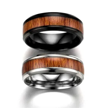 ZORCVENS Crno-Bijeli prstenovi od Nehrđajućeg Čelika s tamno crvenom drveni umetak unutar prstena, gospodo jedinstveni modni nakit za zaruka 2
