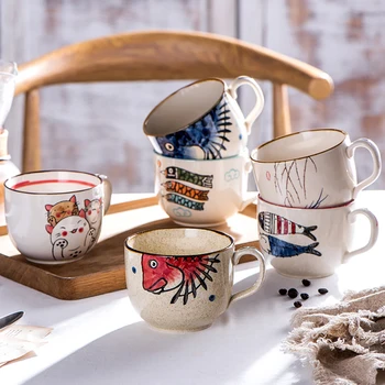 Vintage Kava Bubalo, Jedinstvene Keramičke Šalice U Stilu japanskih Crtića, 500 ml, Ručno Oslikana, Šalicu za Doručak, Kreativni Dar za Prijatelje
