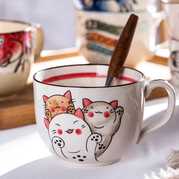 Vintage Kava Bubalo, Jedinstvene Keramičke Šalice U Stilu japanskih Crtića, 500 ml, Ručno Oslikana, Šalicu za Doručak, Kreativni Dar za Prijatelje 1