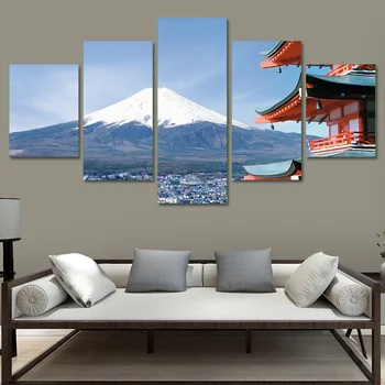 Home Dekor Zid Umjetnost Platnu Japan Planina Fuji Slikarstvo Trešnje Cvijeće Slike HD Tisak je Moderna 5 Compl. Plakat Spavaća Soba Modularni Okvir 4