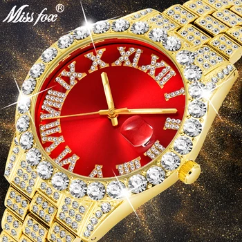MISSFOX Mens 2020 Moderne Dijamant Vodootporan Crvene Sat Gospodo Najbolji Brand Luksuznih 18-karatno Zlato Muški Sat Analogni Kvarcni Sat Gospodo