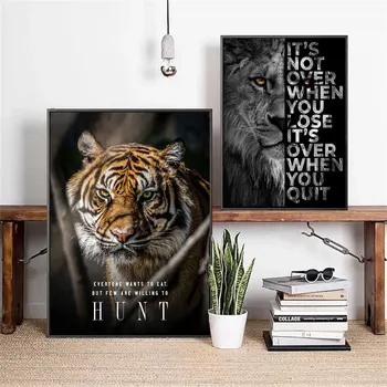 Nikad ne odustaj Motivacija Citat Bijesni Lavovi i Tigar Poster Ispis Zid Umjetnost Nadahnjuje Platnu Ljubimci Slike Uredski Dekor 2