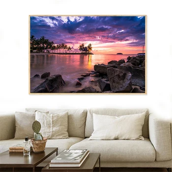 Zalazak sunca u More Plaža Summer Tropical Beach Resort Otok Sejšeli Plakata i Grafika Zidne Slike za Uređenje Dnevnog boravka 2