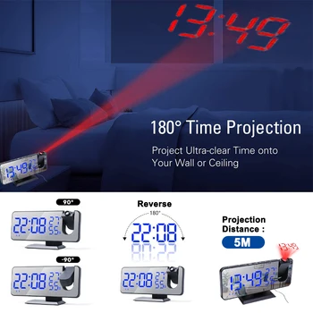 180 ° Projekcija LED Digitalni Pametan Alarm USB Punjenje Digitalni Sat Društvene E FM Radio Buđenje Sat Funkcija Ponavljanja 5