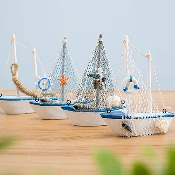 Mediteranski Stil Morski Marine Plavi Drveni Jedrenjak Brod Drveni Obrta Mini Brod Večernje Uređenje Dekoracije Za Dom 1