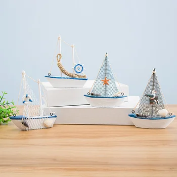 Mediteranski Stil Morski Marine Plavi Drveni Jedrenjak Brod Drveni Obrta Mini Brod Večernje Uređenje Dekoracije Za Dom 3