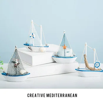 Mediteranski Stil Morski Marine Plavi Drveni Jedrenjak Brod Drveni Obrta Mini Brod Večernje Uređenje Dekoracije Za Dom 5