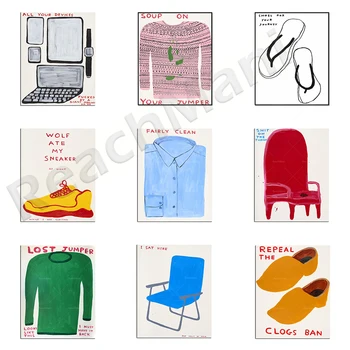 Umjetničke plakati Davida Шригли, suvremena umjetnost, odjeća, cipele, papuče, stolice, računalne ukras za dom, zidni umjetničke grafike na platnu 0