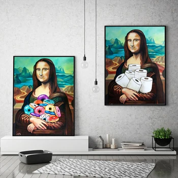 Platnu Print Smiješno Wc Zid Umjetnost Mona Lisa Kupaonica Papirni Plakat Ukras Kuće Nordijsko Modularni Slika Dnevni Boravak 0