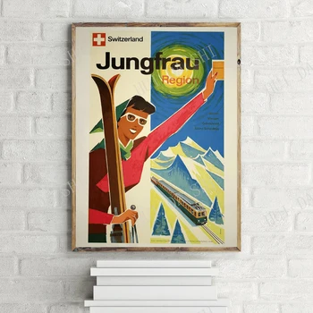 Švicarska Regija Jungfrau Starinski Turistički Plakat, Klasicni Zidni Art Print 0