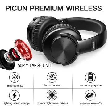 Picun B8 Bluetooth Slušalice zaslon osjetljiv na Dodir za Upravljanje Bežične Slušalice S Mikrofonom Slušalice na Uho, TF Kartica Stereo Slušalice za Telefon, TV PC 1