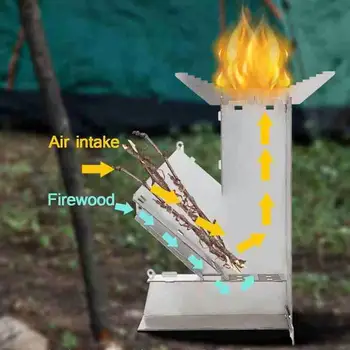 YUSHUCAI Pješačkih štednjak Odvojiva peć na Drva Ručni lanser Raketa peć peć na Drva za vanjsku pečenja, može biti sklopljen 4