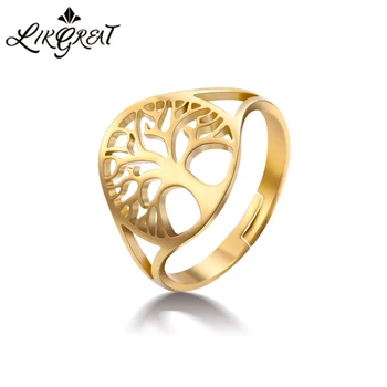 LIKGREAT Šuplje Drvo Života Prsten za Žene i Muškarce Zlatne Boje Od Nehrđajućeg Čelika Podesiva Prstenovi Modni Nakit Pribor