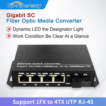 Fiber-optički pretvornik 10/100/1000base-Tx/Fx Fiber-optički prospojnik SC 4-Port Priključak RJ45 Gigabit Ethernet Медиаконвертер