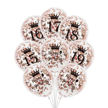 6 kom./lot, rose gold, 15, 16, 17, 18, 19, baloni za rođendan, ukras za sretan zurke, transparentno konfete, jubilej balon