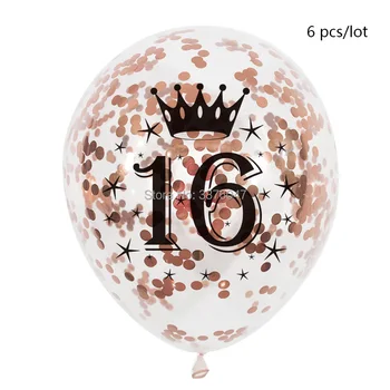 6 kom./lot, rose gold, 15, 16, 17, 18, 19, baloni za rođendan, ukras za sretan zurke, transparentno konfete, jubilej balon 2
