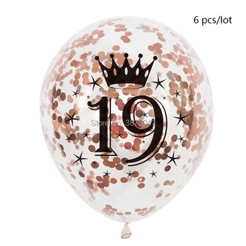6 kom./lot, rose gold, 15, 16, 17, 18, 19, baloni za rođendan, ukras za sretan zurke, transparentno konfete, jubilej balon 3