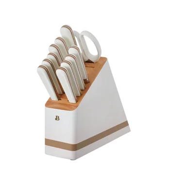 Skup je krivotvorio kuhinjskih noževa od 12 predmeta bijele boje sa drvenim jedinica za pohranu, Krupan 100% nehrđajućeg čelika sa škarama