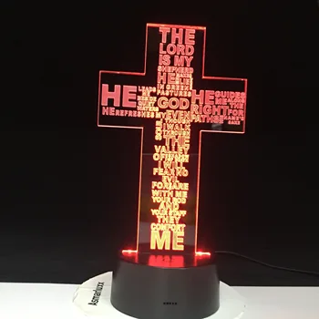 Križ Isusa Krista USB 3D Led noćno svjetlo Darove Lampe Za Spavaće sobe Gospodin je Moj Pastir je Biblija Knjiga Lampa Дропшиппинг 1