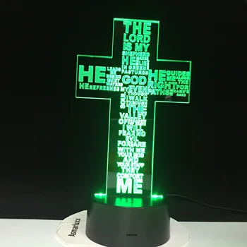 Križ Isusa Krista USB 3D Led noćno svjetlo Darove Lampe Za Spavaće sobe Gospodin je Moj Pastir je Biblija Knjiga Lampa Дропшиппинг 3