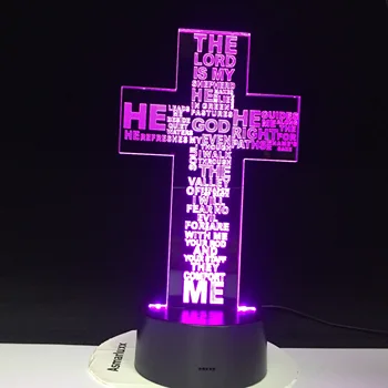 Križ Isusa Krista USB 3D Led noćno svjetlo Darove Lampe Za Spavaće sobe Gospodin je Moj Pastir je Biblija Knjiga Lampa Дропшиппинг 5