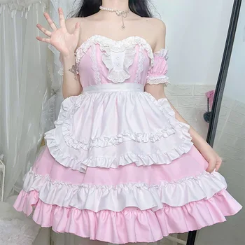 Slatka Djevojka Cijev Skup Sobarica Japanski Cosplay Djevojka Uniforma Komplet Haljina Za Nastupe Japanska Kafić Slatka Djevojka Lolita Kawai Haljina Ljeto