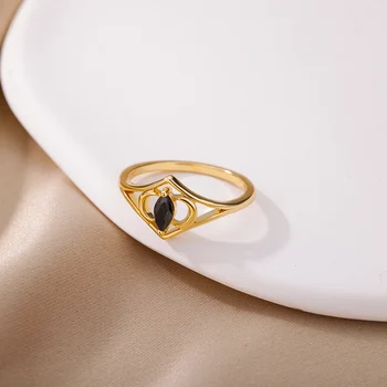 Crna Cirkon Prsten Za Žene Ljubavnik Zlatne Boje Od Nehrđajućeg Čelika Angažman Zaručnički Prsten Ženska Moda Prst Nakit Poklon 2