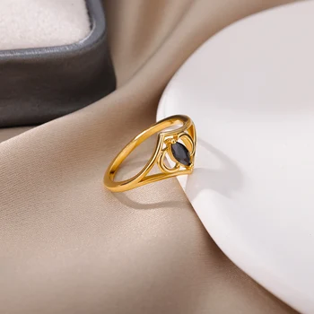 Crna Cirkon Prsten Za Žene Ljubavnik Zlatne Boje Od Nehrđajućeg Čelika Angažman Zaručnički Prsten Ženska Moda Prst Nakit Poklon 3