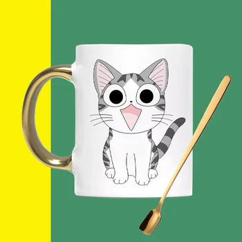 Creative šolja sa slikom Mačke iz crtića sa žlicom, 400 ml čajna šalica, kava keramičke šalice, ured za šalicu, ured za Posuđe za piće, par čaša, dar 0
