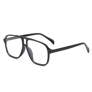 Modni unisex četvrtaste naočale s dvostrukim mostom, jednostavne naočale za muškarce i žene, naočale u okvirima od PC, večernje naočale, Blagi Crni stil hip-hop 0