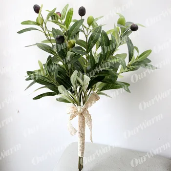 Umjetne Biljke 35 cm Maslinova Grančica Zelje Lažni Biljke za Dom Dekor Vijenac Zidna Dekoracija Vjenčanje Umjetno Cvijeće 2