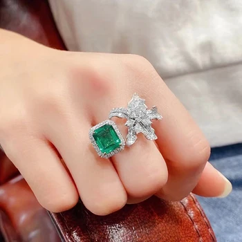 Raskošan Cvijet Kubni Cirkonij Otvoreni Prsten za Žene Nježna Zelena Crystal CZ Godišnjicu Najbolju Haljinu za zabavu u čast Rođendana Modni Nakit 0