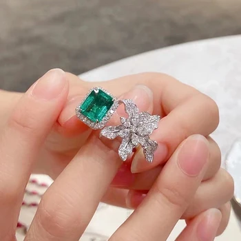 Raskošan Cvijet Kubni Cirkonij Otvoreni Prsten za Žene Nježna Zelena Crystal CZ Godišnjicu Najbolju Haljinu za zabavu u čast Rođendana Modni Nakit 1